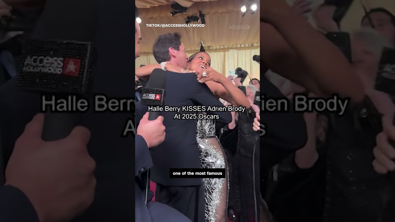 Halle Berry kisses Adrien Brody on Oscars red carpet