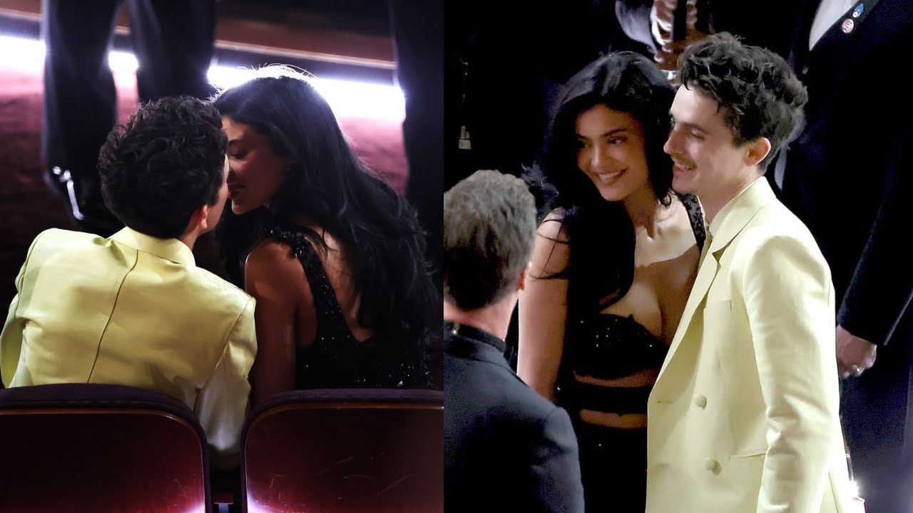 Kylie Jenner Kisses Timothée Chalamet in a Black Cut-Out Dress Inside the 2025 Oscars